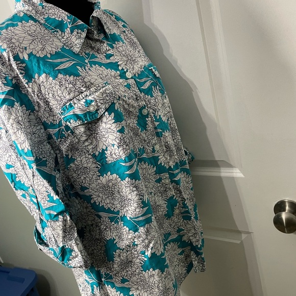Croft & Barrow Teal and White Floral Shirt Size XL CB-AM - Picture 6 of 7